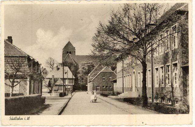 Schwarz/Weiss Bild der Bahnhofstraße in Südlohn anno 1849